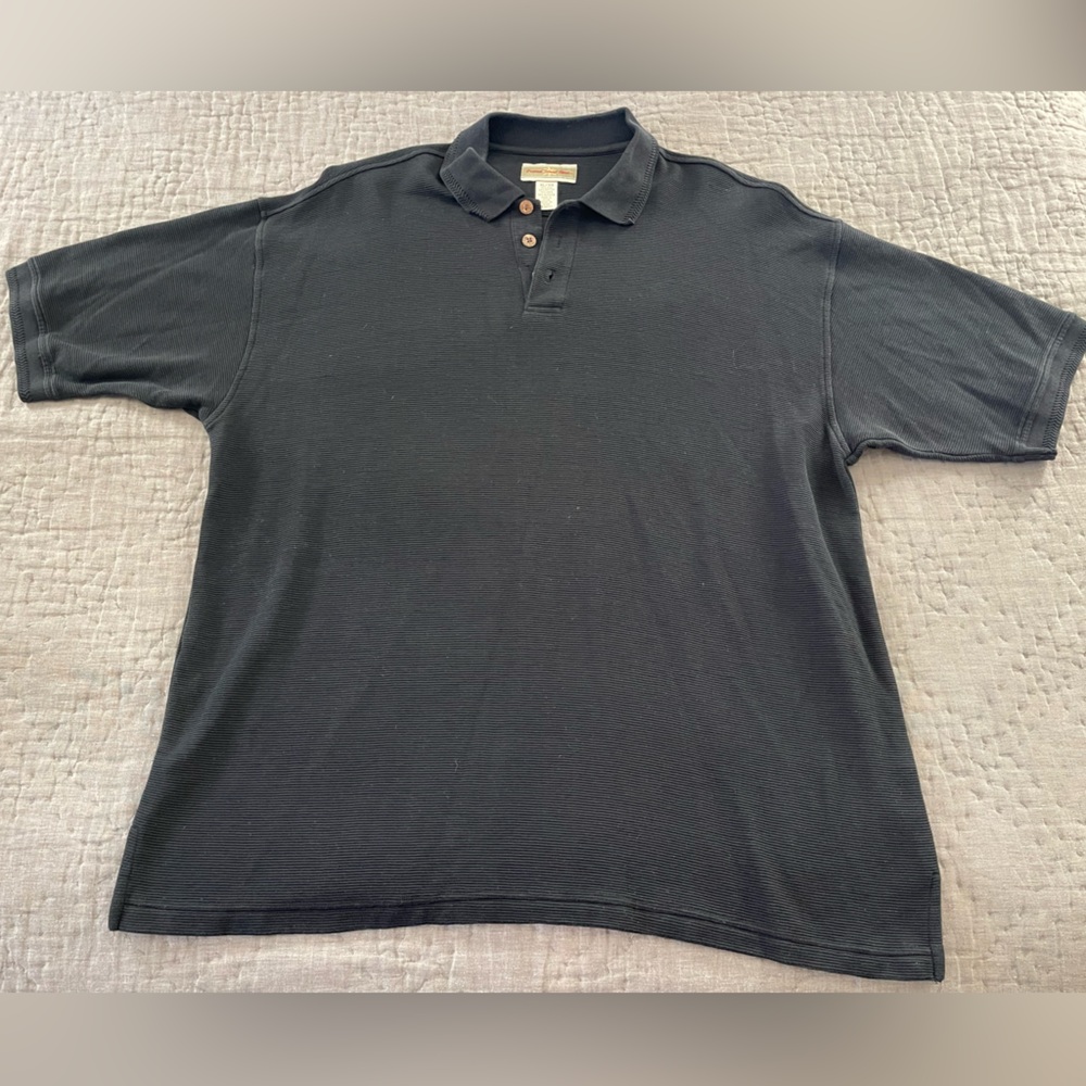 Vintage Original Island Sport Mens Black Polo Shirt 70% Silk 30% Cotton Blend XL